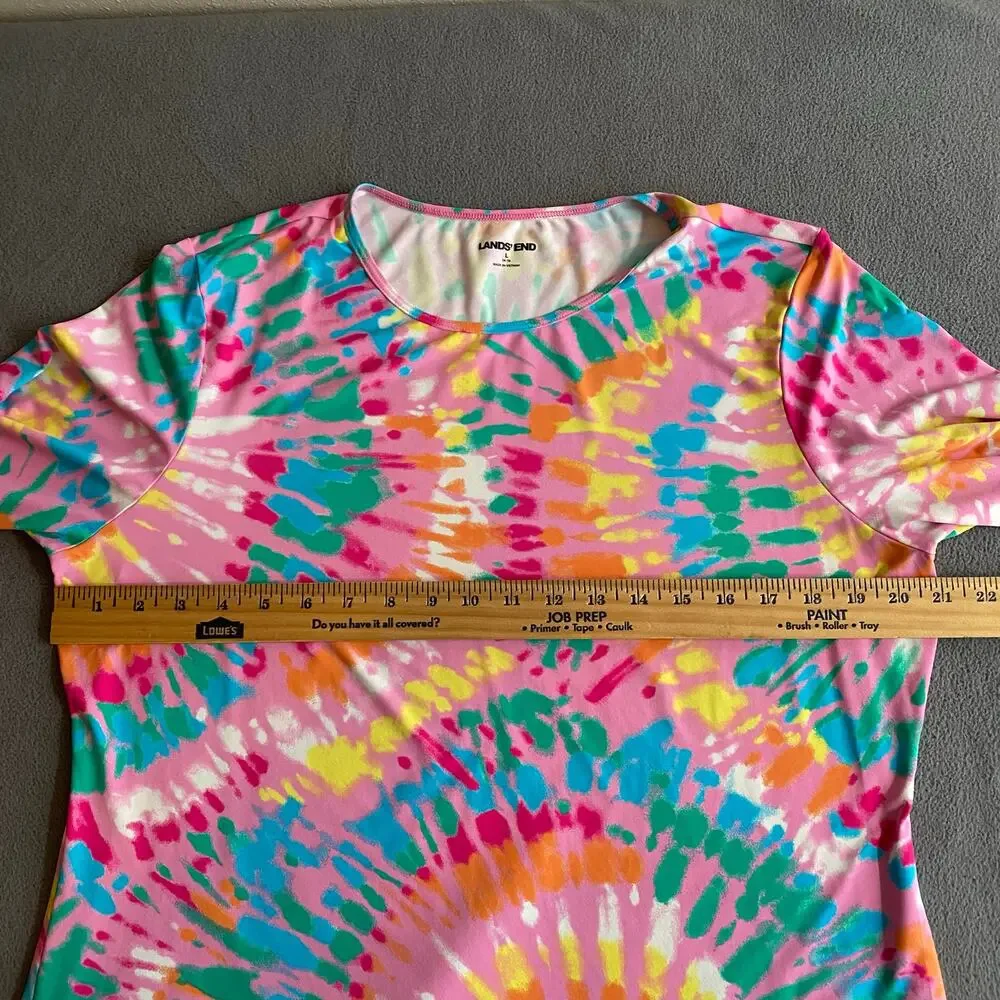 Lands‎ End Pink Tie Dye Rash Guard Kids L 14-16 Short Sleeve Pullover Swim Top